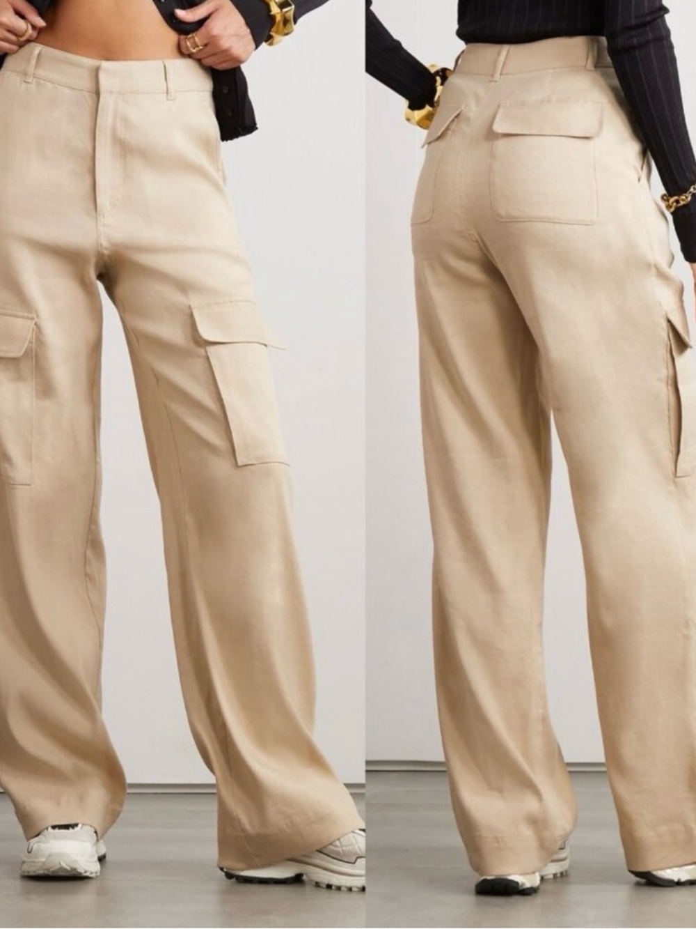 Frame Wide Leg Cargo Pants in Beige — Women size 10 linen blend